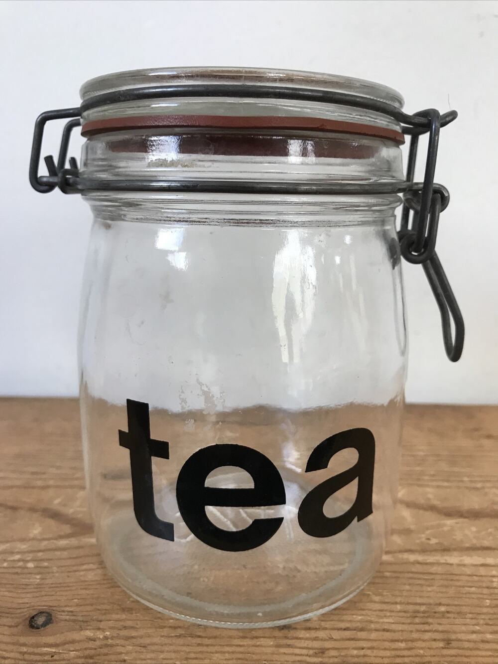Vtg 70s 80s Mod Clear Glass Kitchen Tea Jar Canister Container 3/4 Liter 5.75"